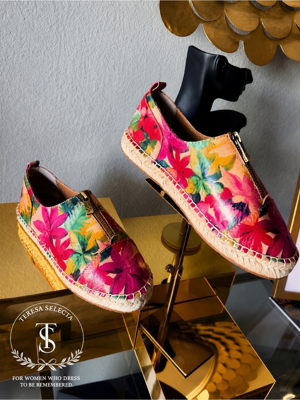 Patricia Nash Floral Zip Espadrille Flats Pink Multicolor Leather Size 6.5